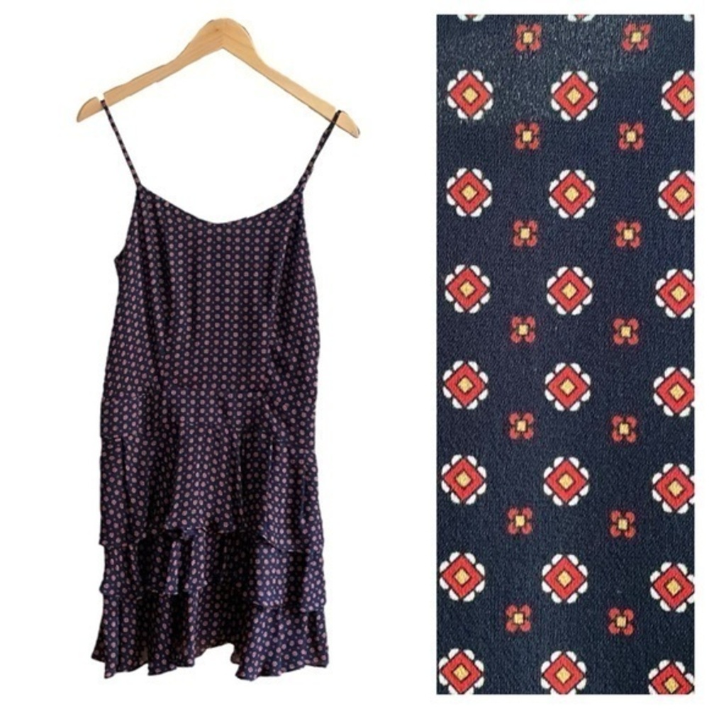 Derek Lam 10 Crosby Navy Blue Red White Floral Print Mini Ruffle Dress 2